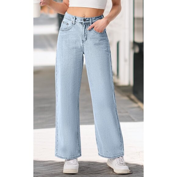 Women's Baggy Jeans Cotton Low Rise Wide Leg Distressed Casual Pants - Picture 2 of 6